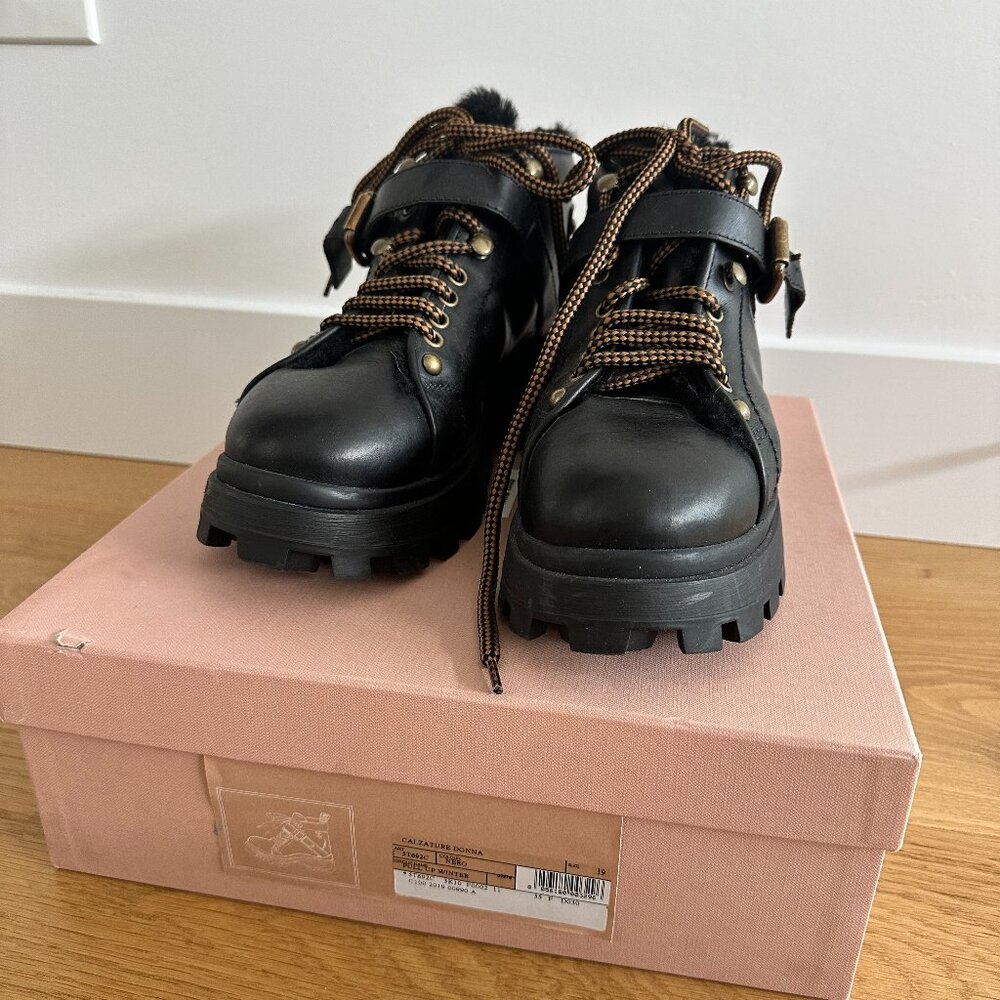 Black Miu Miu Shearling Lined Ankle Boots